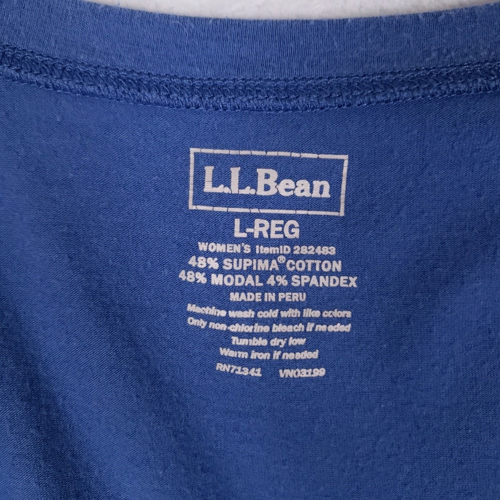LL Bean Faux Wrap Top Womens Large Blue Supima Cotton Modal Long Sleeve Casual - Picture 4 of 7